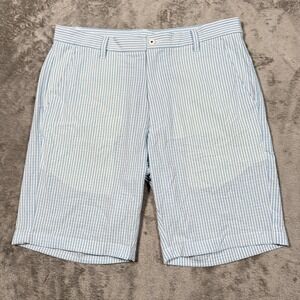 FootJoy Shorts Mens 34 Blue White Seersucker‎ Stretch Golf Summer Stripe Wicking